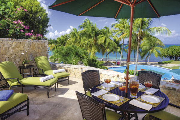 The patio area of the 2-bedroom Ficus Suite at The Buccaneer.