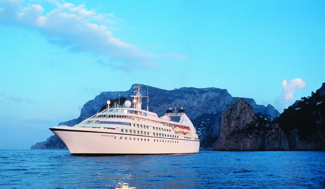 The Seabourn Spirit at sea.