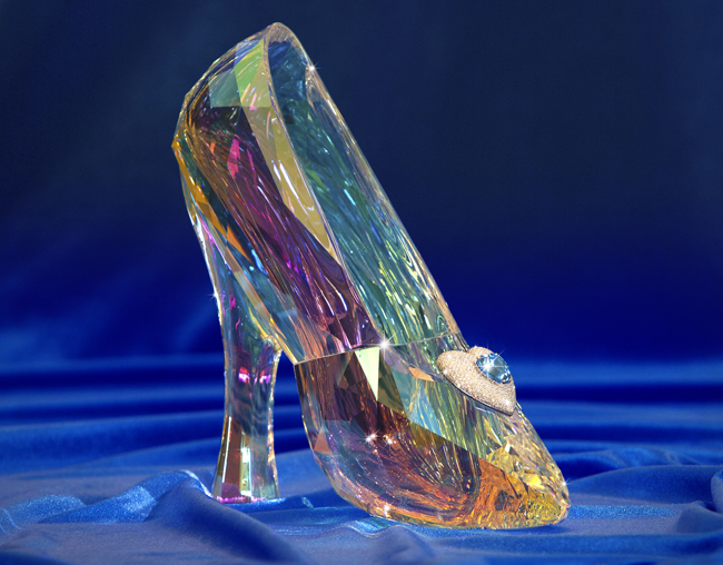 A Cinderella slipper, in clear crystal and adorned with a topaz pendant and a specialty diamond, is one of the prizes available to win in the Disneyland Diamond Days sweepstakes. (Photo courtesy of Disneyland Resort)