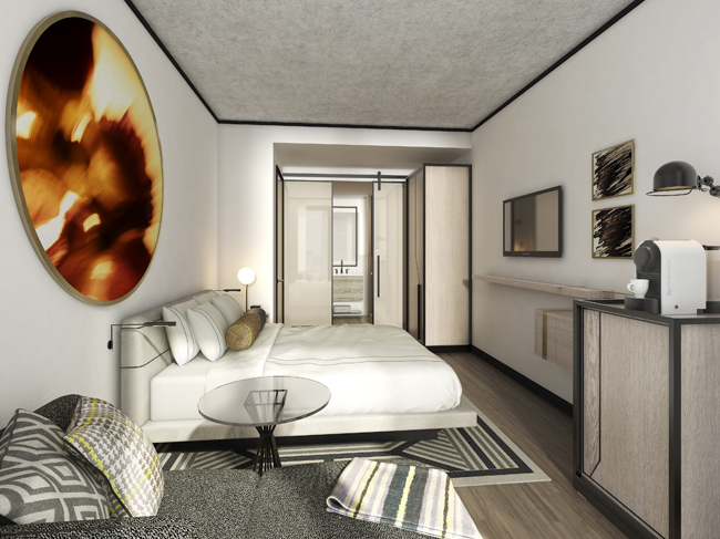 A rendering of a guestroom in the new William Vale Hotel.