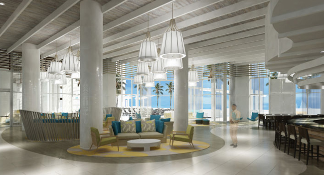A rendering of the lobby at the upcoming Wyndham Grand Resort Clearwater Beach.