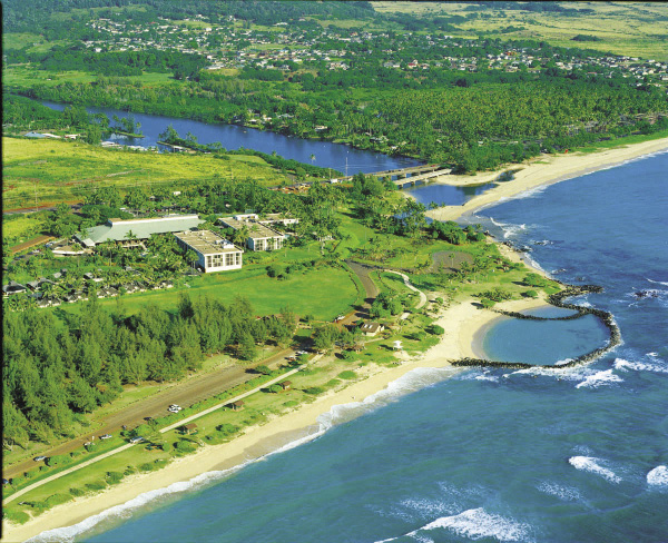 Birds-eye view of the Aston Aloha Beach Hotel in Kauai.