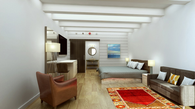 Rendering of the guestroom at The Gates.