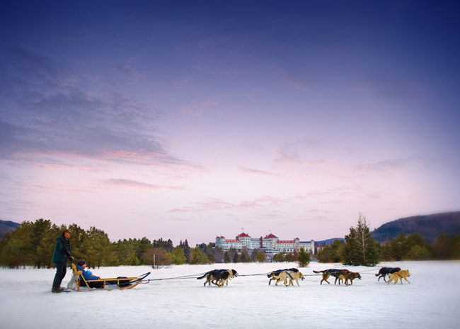 Dog sledding at the Omni Mount Washington Resort.