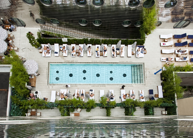Aerial view of the Dream Downtown pool. (Photo credit: Phillip Ennis.)