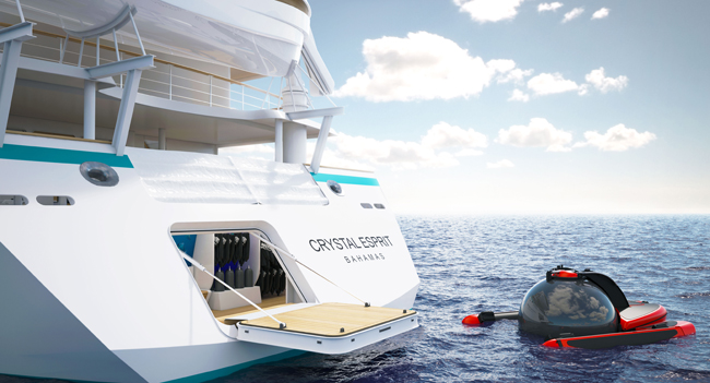 Rendering of the Crystal Esprit marina and the submarine.
