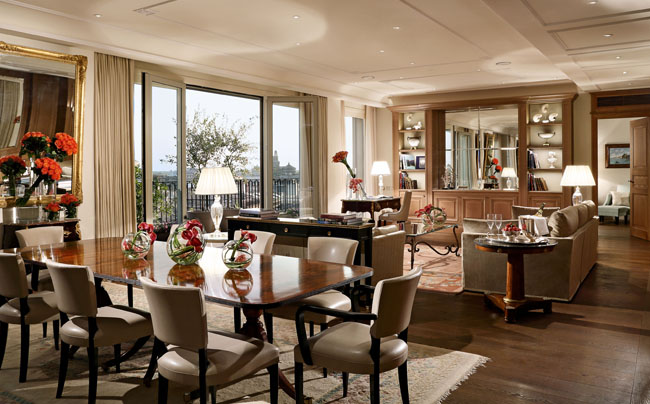 The living room of the Presidential Suite at the Palazzo Parigi Hotel & Grand Spa.
