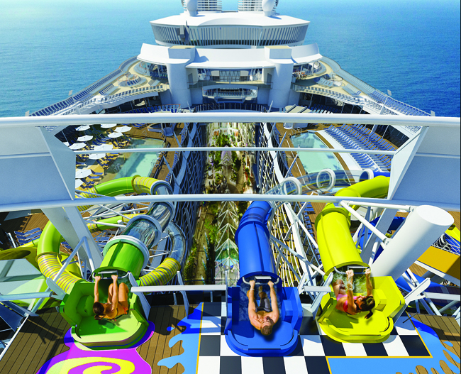 The Perfect Storm Trio of waterslides on board Harmony of the Seas, set to debut in May 2016.