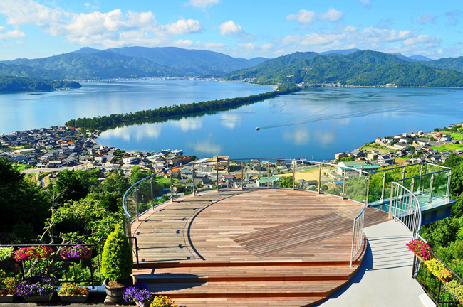 From the top of the amusement park/observatory Amanohashidate View Land, visitors can see views of the of the entire sandbar.