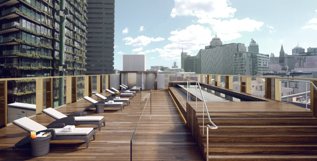 A rendering of the Old Clare Hotel's rooftop bar in Sydney, Australia.