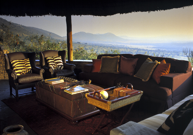 The sitting room at Kleins Camp in Tanzania.