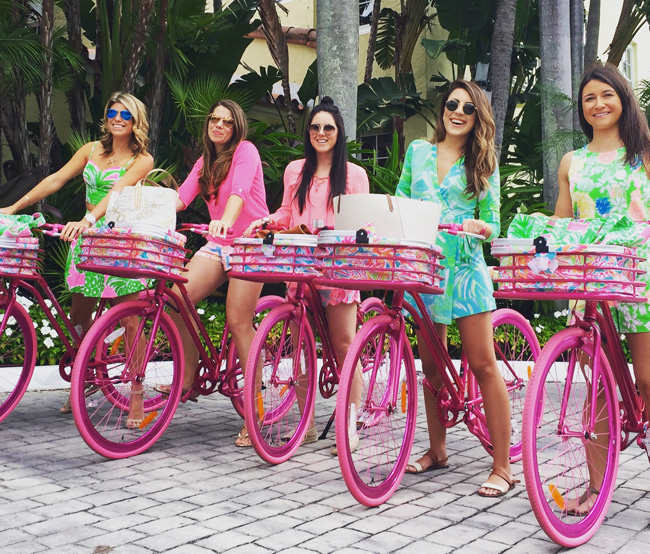 The Brazilian Court Hotel's Take a Ride with Lilly package allows guests to bike around town on Lilly Pulitzer-inspired bicycles.
