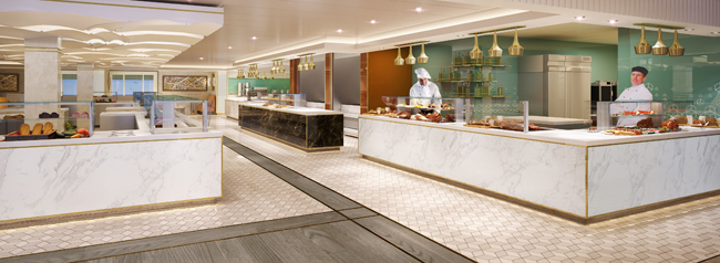 A rendering of the Queen Mary 2's King's Court.