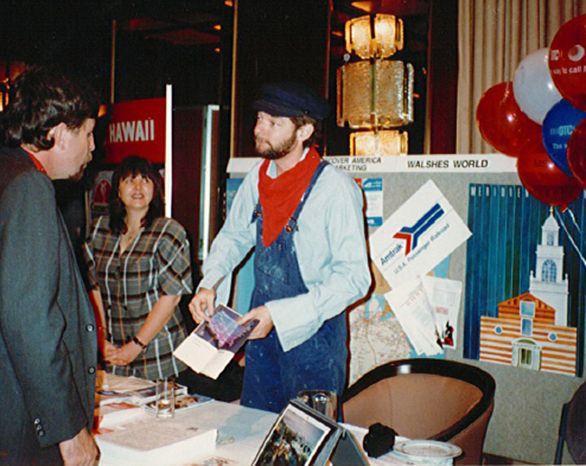 Paul Wiseman, president at Trafalgar and Brendan Vacations USA, working at a trade show during his days as an agent.