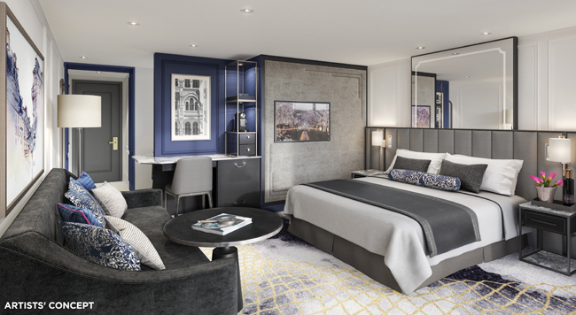 A rendering of the penthouse suite aboard the reimagined Crystal Mozart.