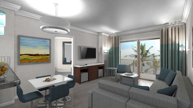 A rendering of a guestroom at The Grove Resort & Spa in Orlando.