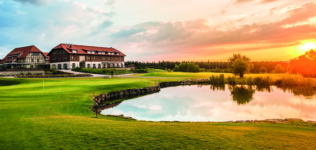 The palatial grounds of The Lindner Spa & Golf Hotel Weimarer Land in Blankenhain, Germany near the city of Weimar.