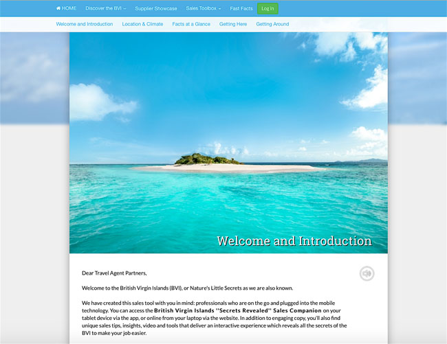 A screenshot of the British Virgin Islands Tourist Board's new BVI Secrets Revealed Travel Agent Specialist Program website.Â