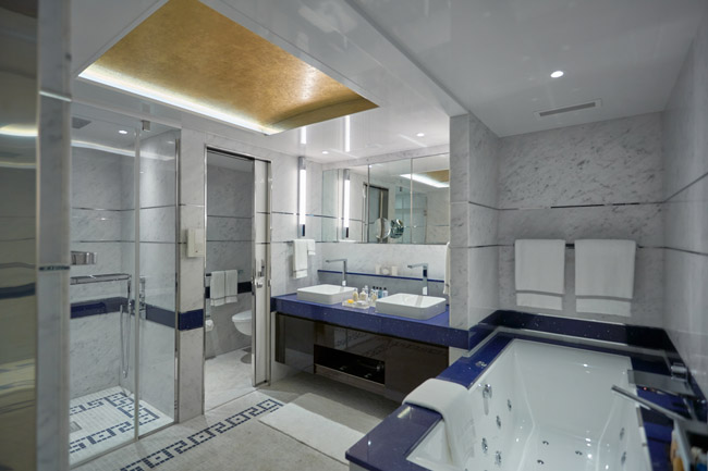A luxurious suite bathroom onboard the Regent Seven Seas Explorer.