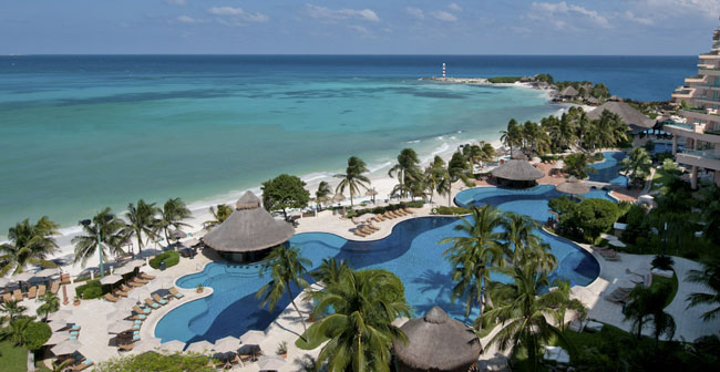 An aerial shot of Grand Fiesta Americana Coral Beach Cancun in Mexico.
