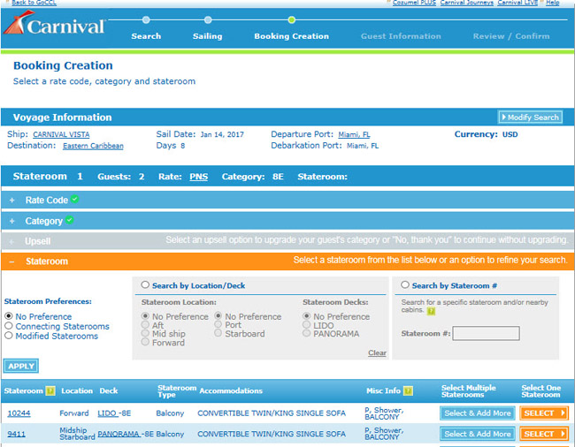 A screenshot of Carnival's enhanced website.