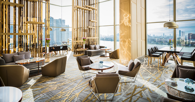 The lobby at the Avani Riverside Bangkok Hotel.