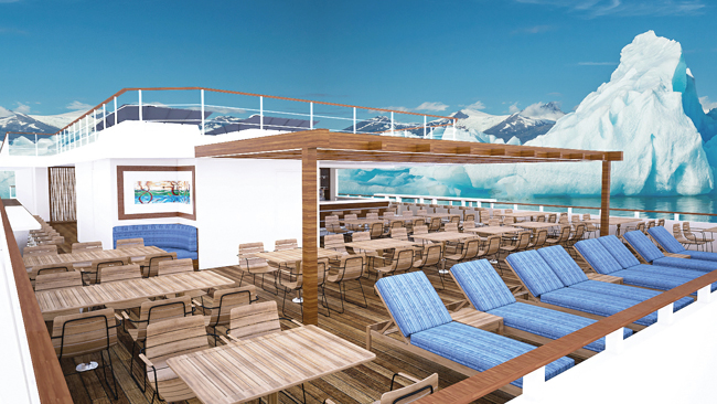 A rendering of the sun deck on the Lindblad Expeditions's first-ever new build ship, National Geographic Quest.