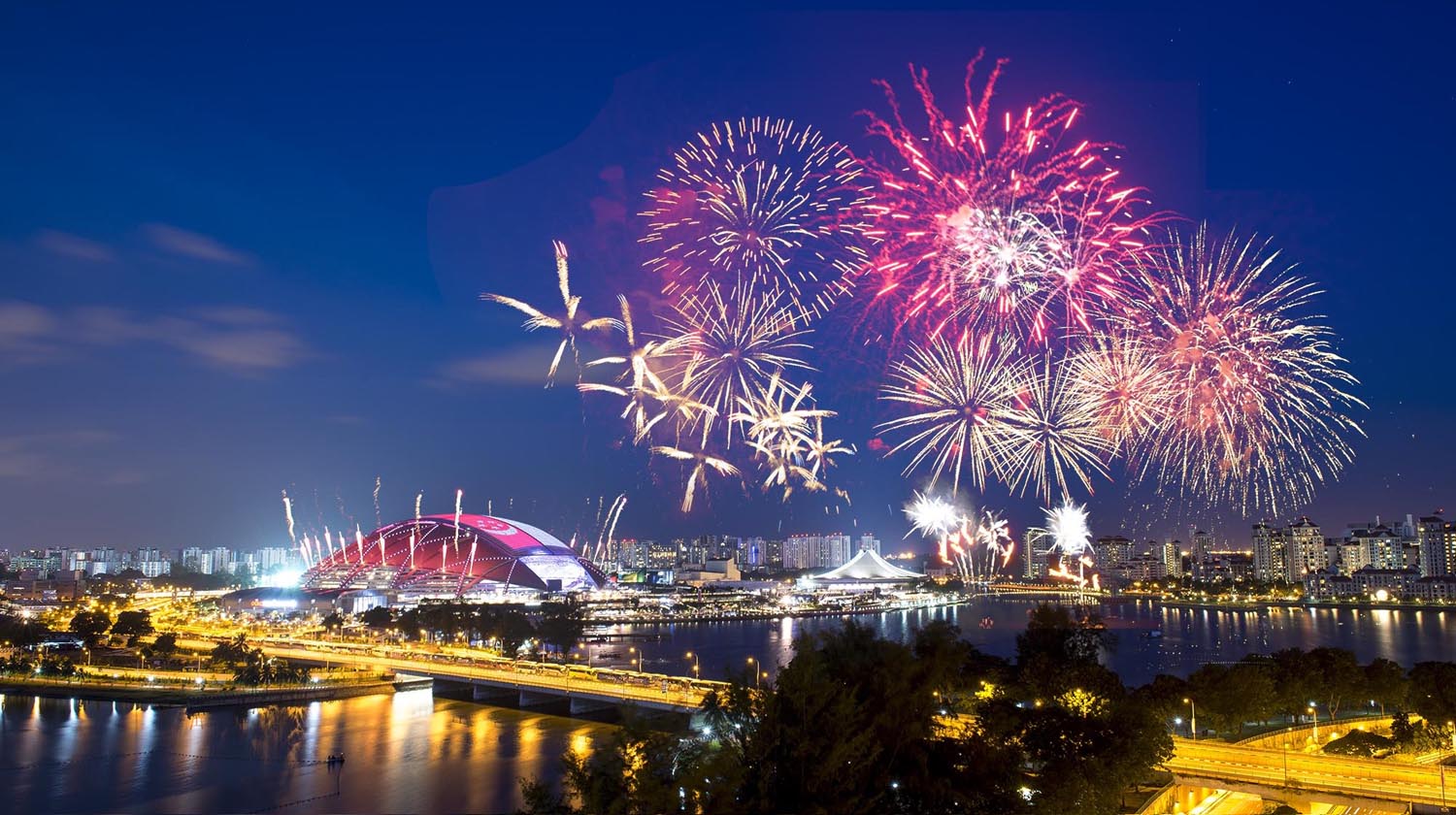 Fireworks display at Marina Bay in Thailand.