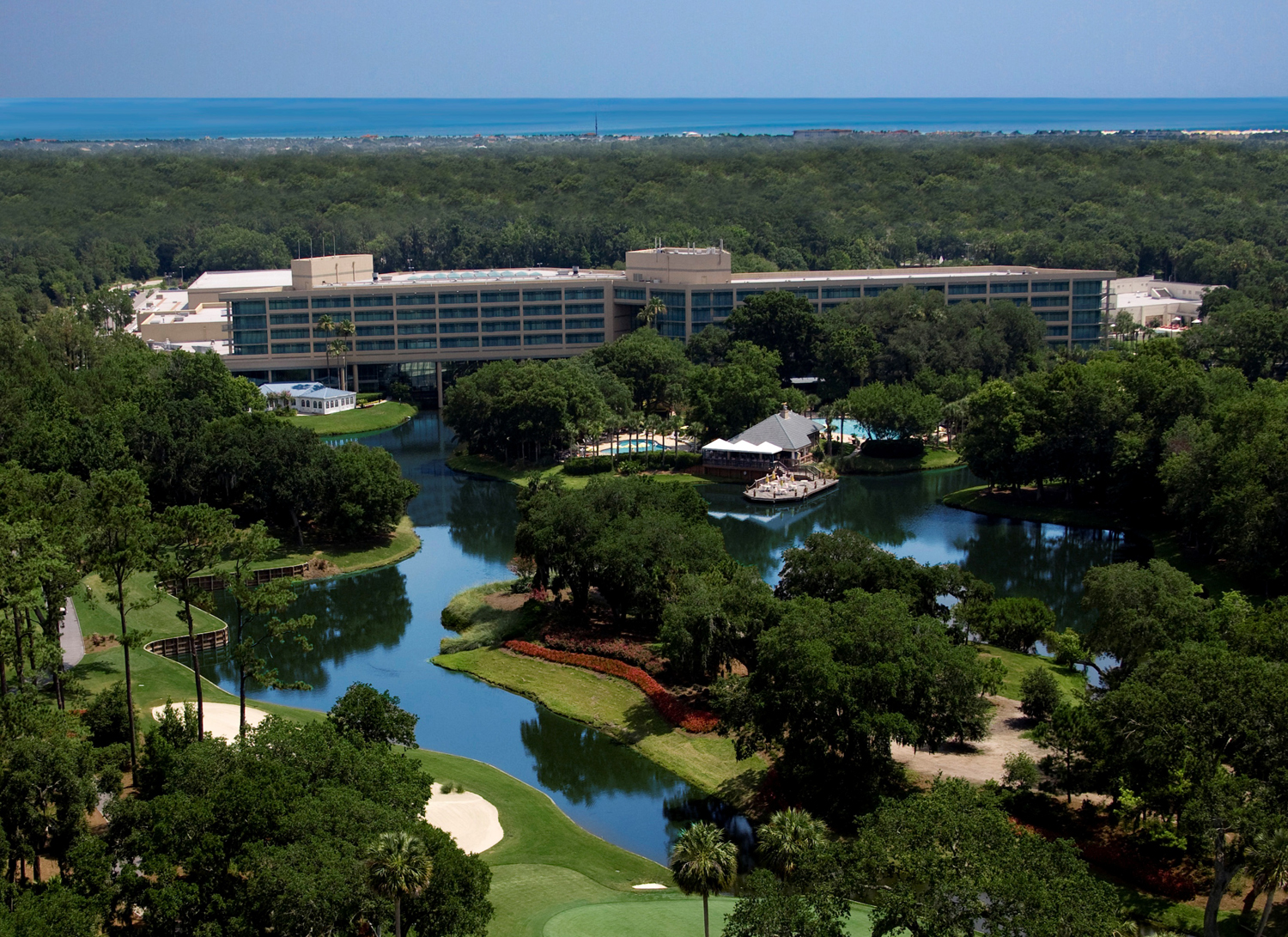 The Sawgrass Marriott Golf Resort and Spa offers family-friendly accomodations, including villas with multiple bedrooms, a living room and full kitchen.