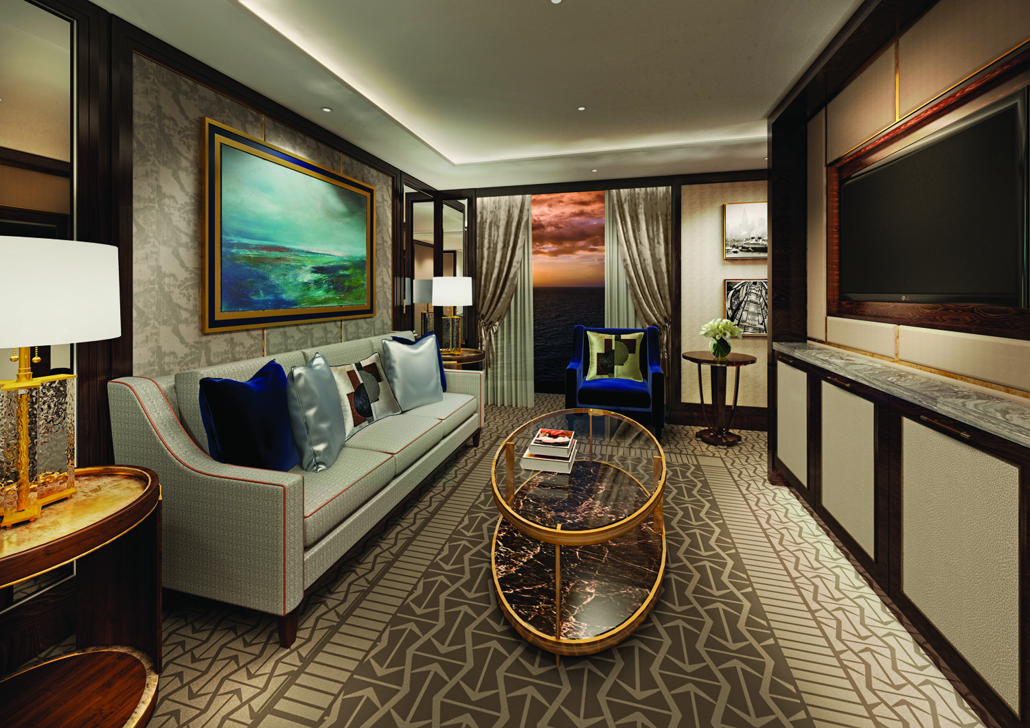 Rendering of Penthouse Suite on board the Queen Victoria.
