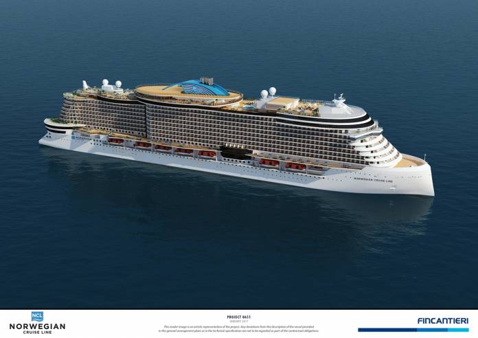 A rendering of project 8651, one of four new ships in Norwegian Cruise Line Holdings Ltd.'s next generation of ships. A rendering of project 8651, one of four new ships in Norwegian Cruise Line Holdings Ltd.'s next generation of ships.