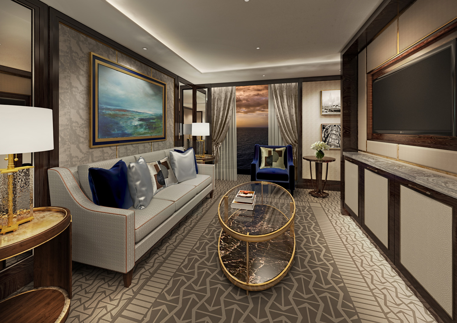 A rendering of a Penthouse Suite lounge.