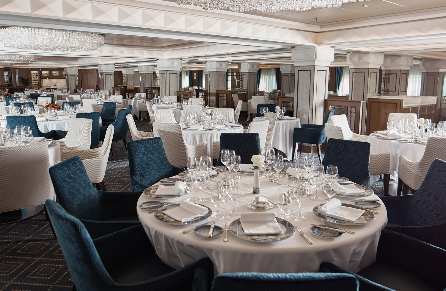 Regent Seven Seas Cruises is now offering Canyon Ranch Balanced Selection appetizers, entrees and desserts at dinner. (Pictured: Compass Rose restaurant)