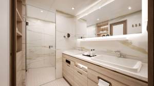 A redering of the Seabreeze Penthouse Suite's bathroom.