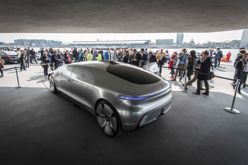 The Mercedes-Benz F 015 Luxury in Motion research car is displayed during the EU Conference 2016 Amsterdam, The Netherlands.