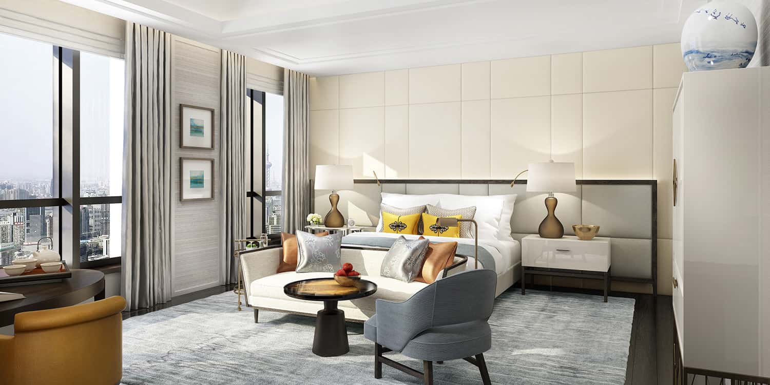 A rendering of guestroom at The St. Regis Shanghai Jingan in China.Â