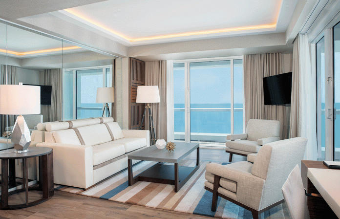 Conrad Livingroom Suites at the Conrad Fort Lauderdale Beach often offer views of the ocean and/or intracoastal waterway.
