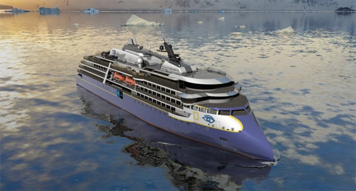 Linblad An artist rendering shows the future of the polar vessel to be built for the Linblad Expeditions-National Geographic fleet.