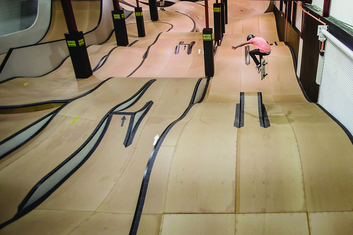 The indoor concrete skatepark at Camp Woodward.