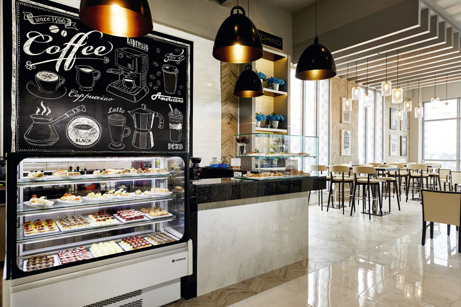 Capuchino (sic), in the lobby, serves excellent coffee drinks as well as ice cream and pastries.