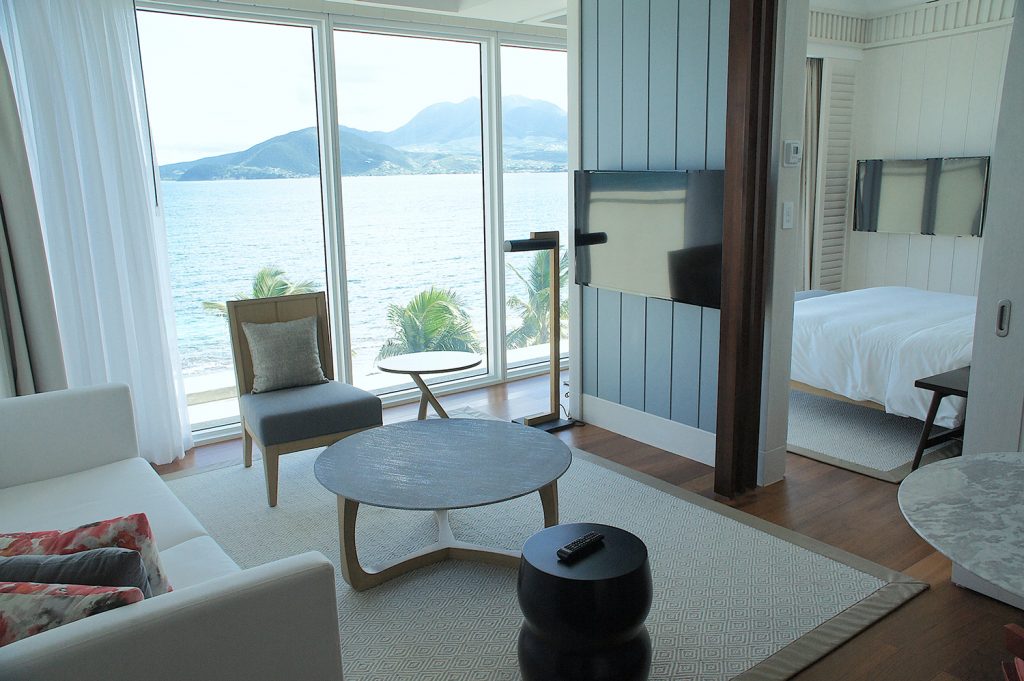 This Nevis Peak Suite at the Park Hyatt St. Kitts offers stunning ocean views.