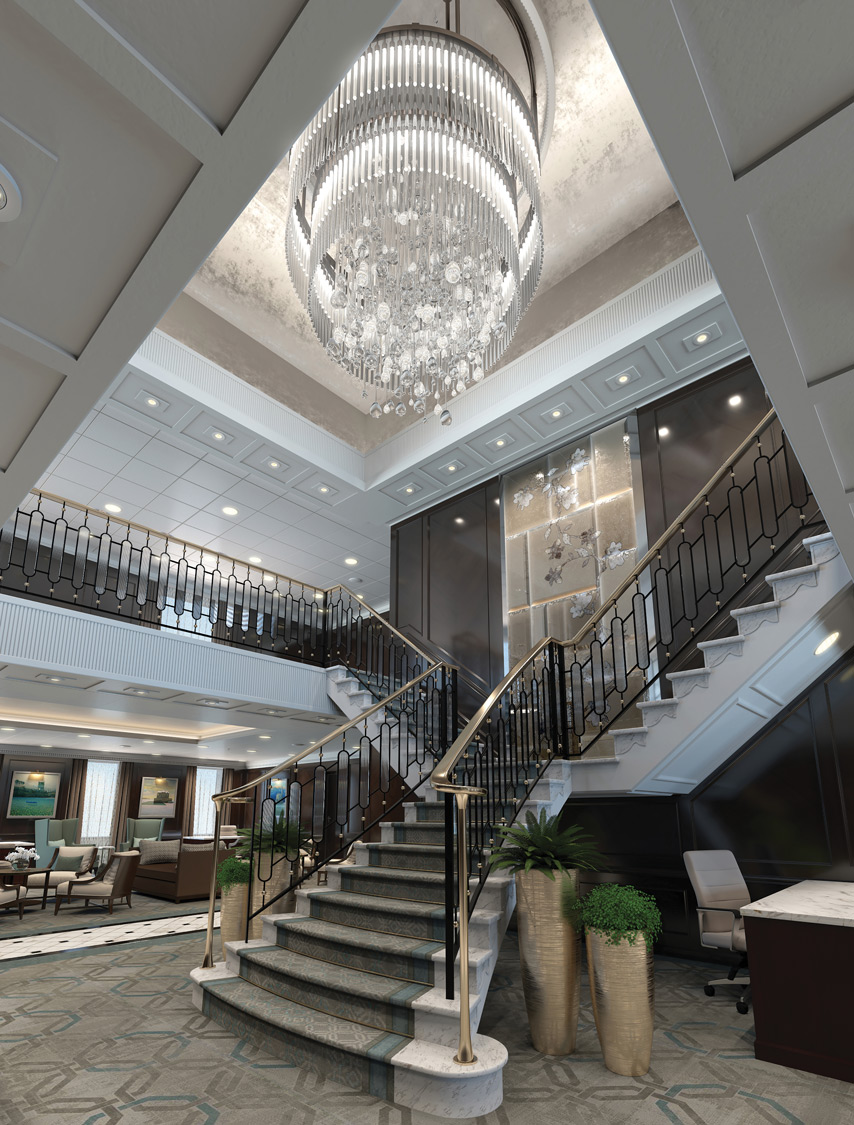 New grand staircase on board Oceania’s Regatta-Class ships.